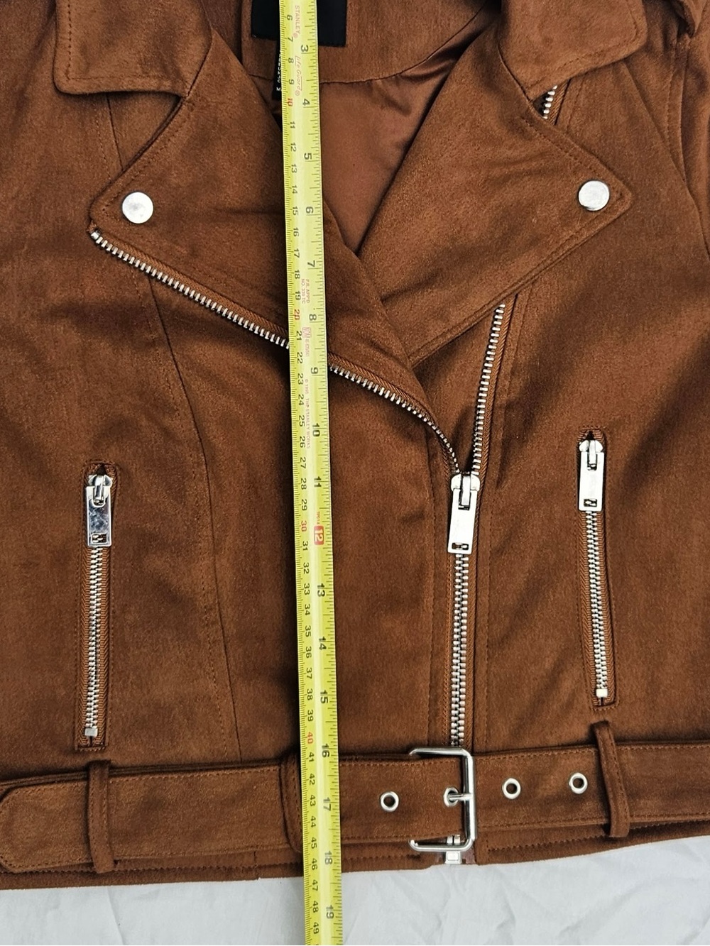 Brown Faux Suede Moto Jacket - Picture 13 of 16